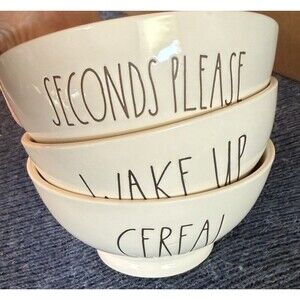 Rae Dunn Cereal/Ice Cream Bowl-Set of 3 6” Wide Wake Up Cereal Seconds Please